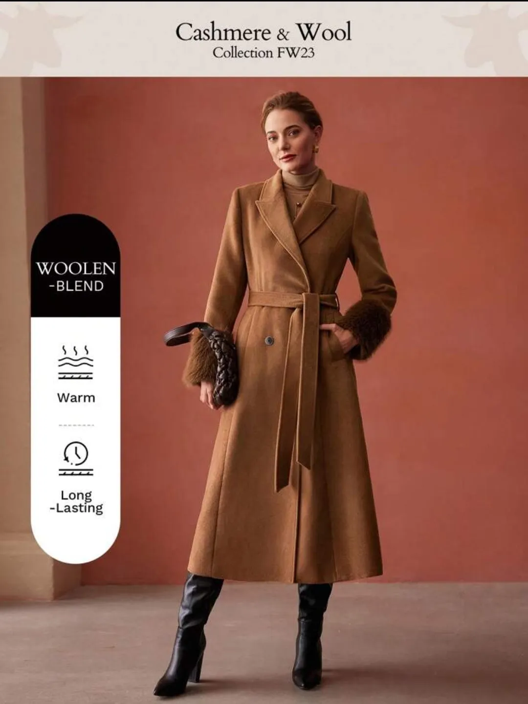 Wool Blend Structured Overcoat