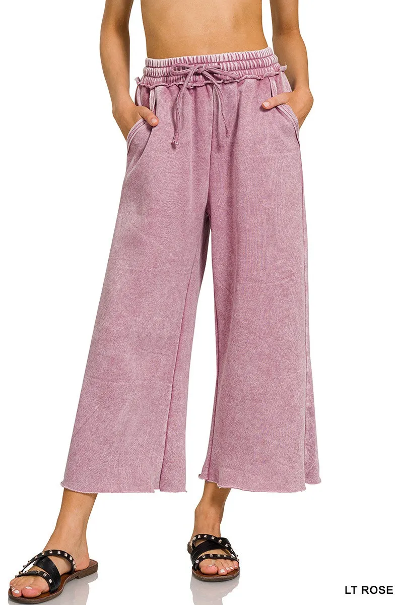 Zenana Acid Wash Fleece Palazzo Sweat Pants