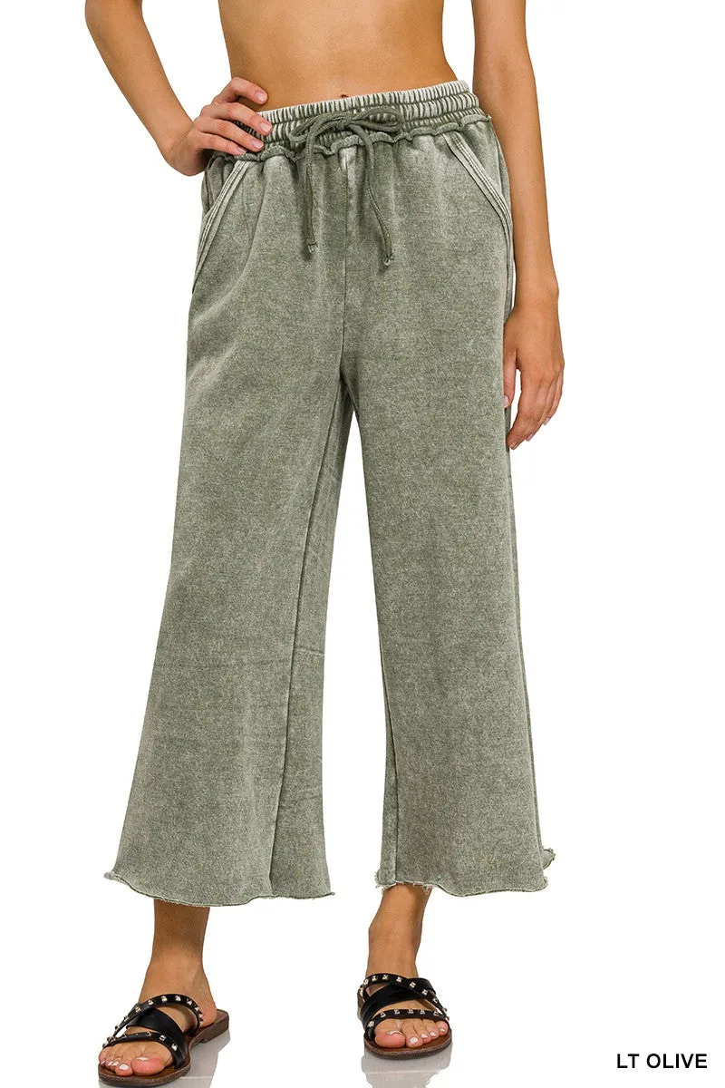 Zenana Acid Wash Fleece Palazzo Sweat Pants
