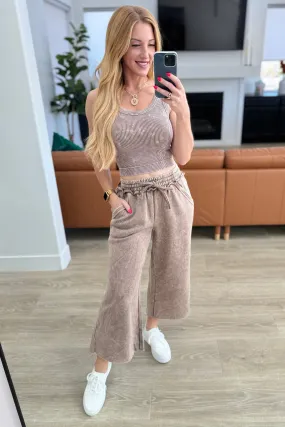 ZENANA- Acid Wash Wide Leg Sweatpants in Mocha