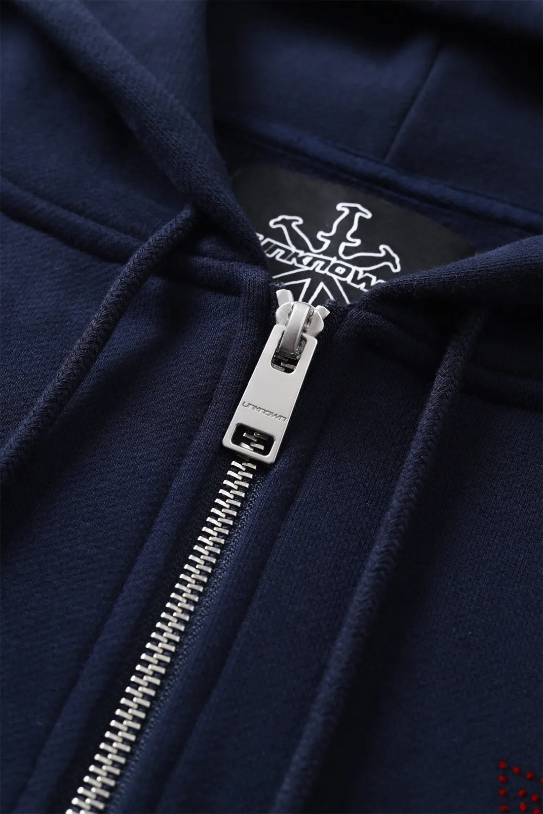 Zip Hoodie Cross Rhinestone Navy Red | Unknown