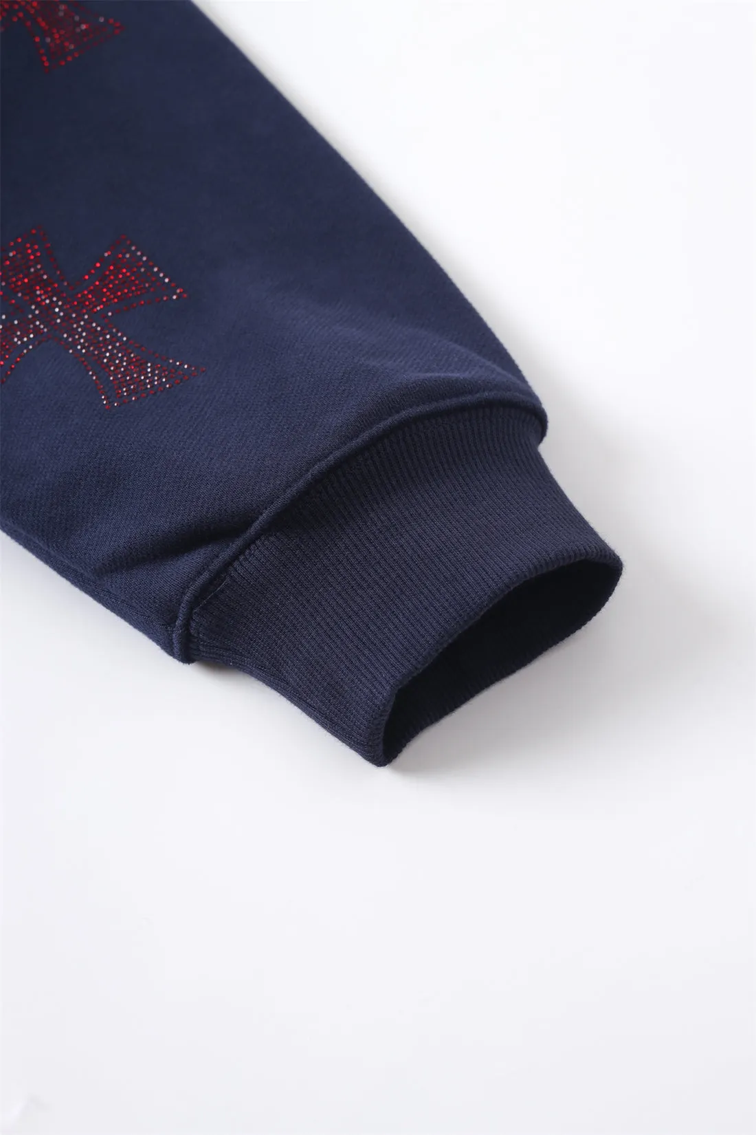 Zip Hoodie Cross Rhinestone Navy Red | Unknown