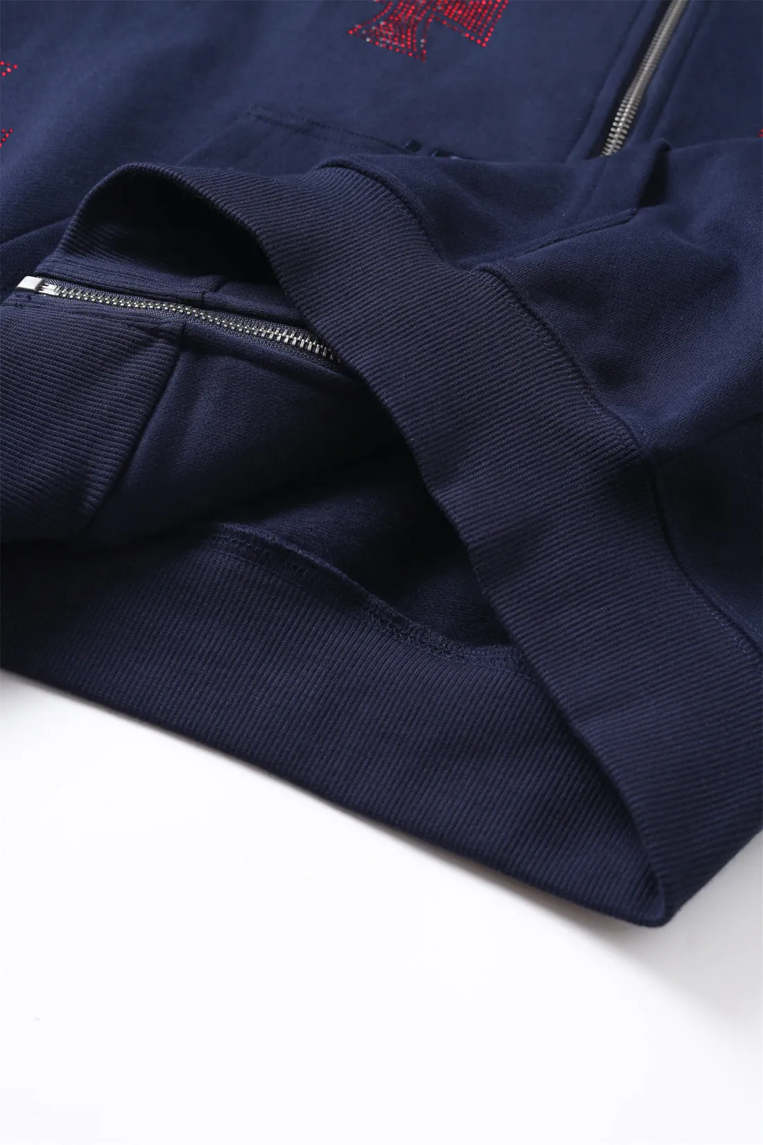 Zip Hoodie Cross Rhinestone Navy Red | Unknown