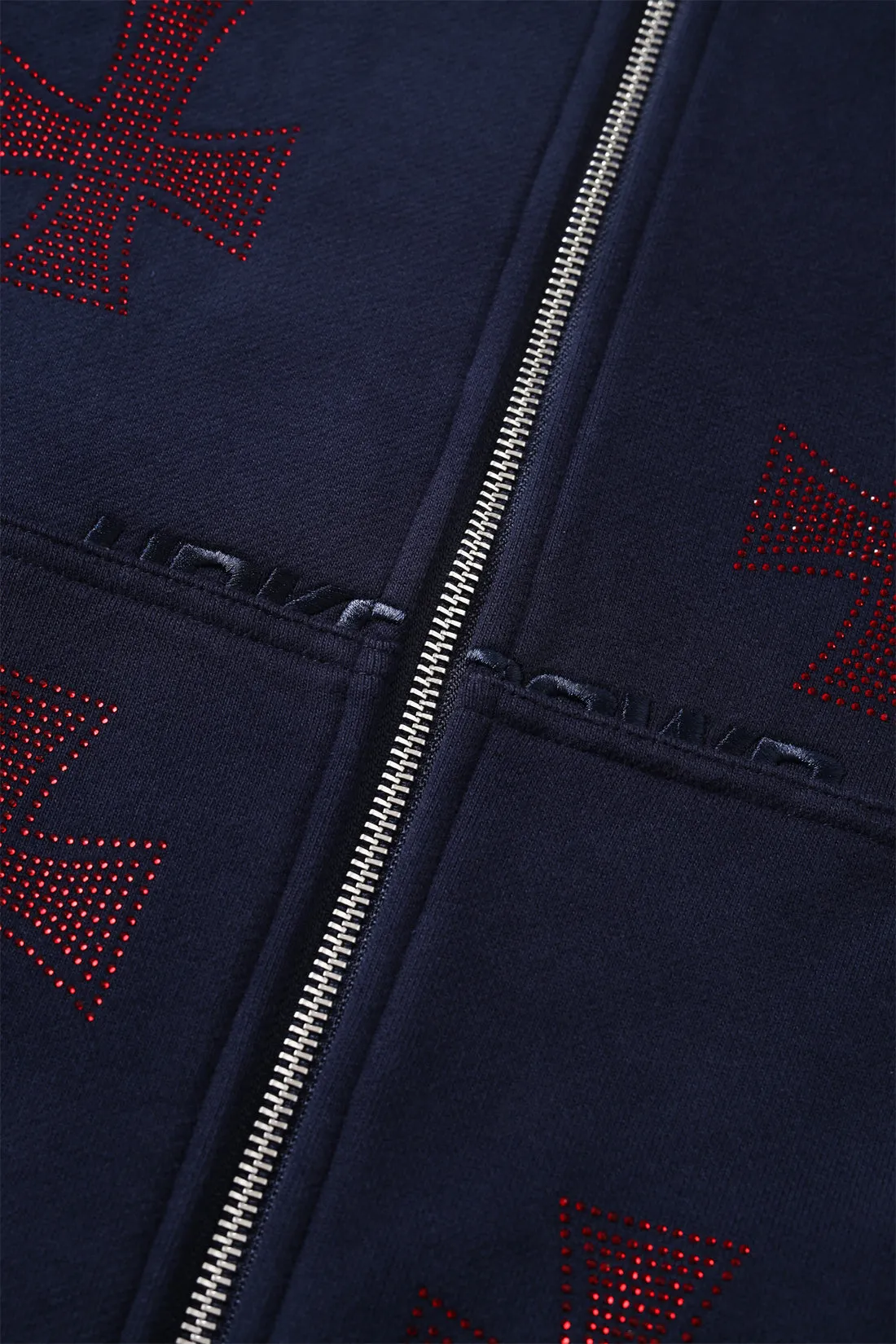 Zip Hoodie Cross Rhinestone Navy Red | Unknown