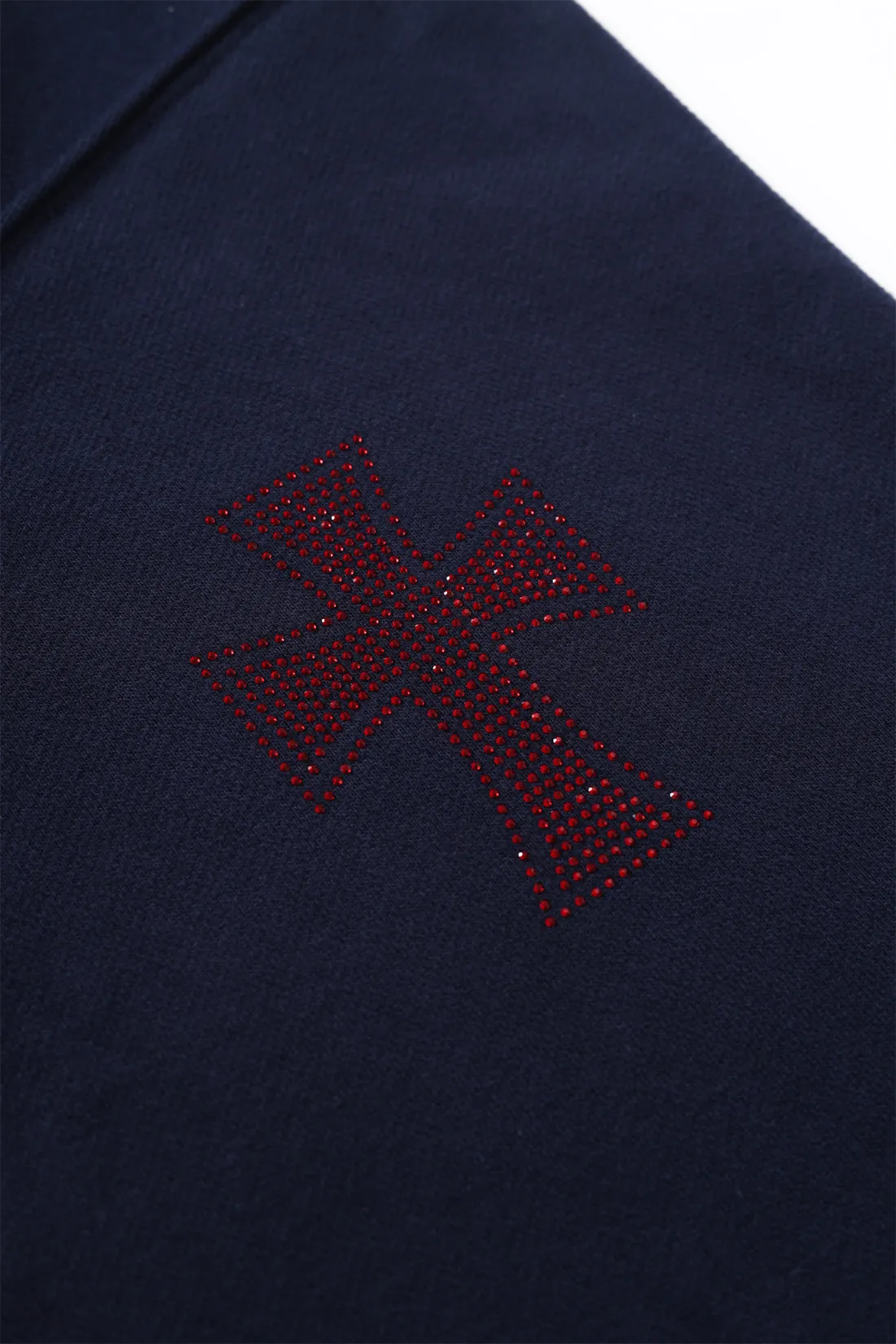Zip Hoodie Cross Rhinestone Navy Red | Unknown