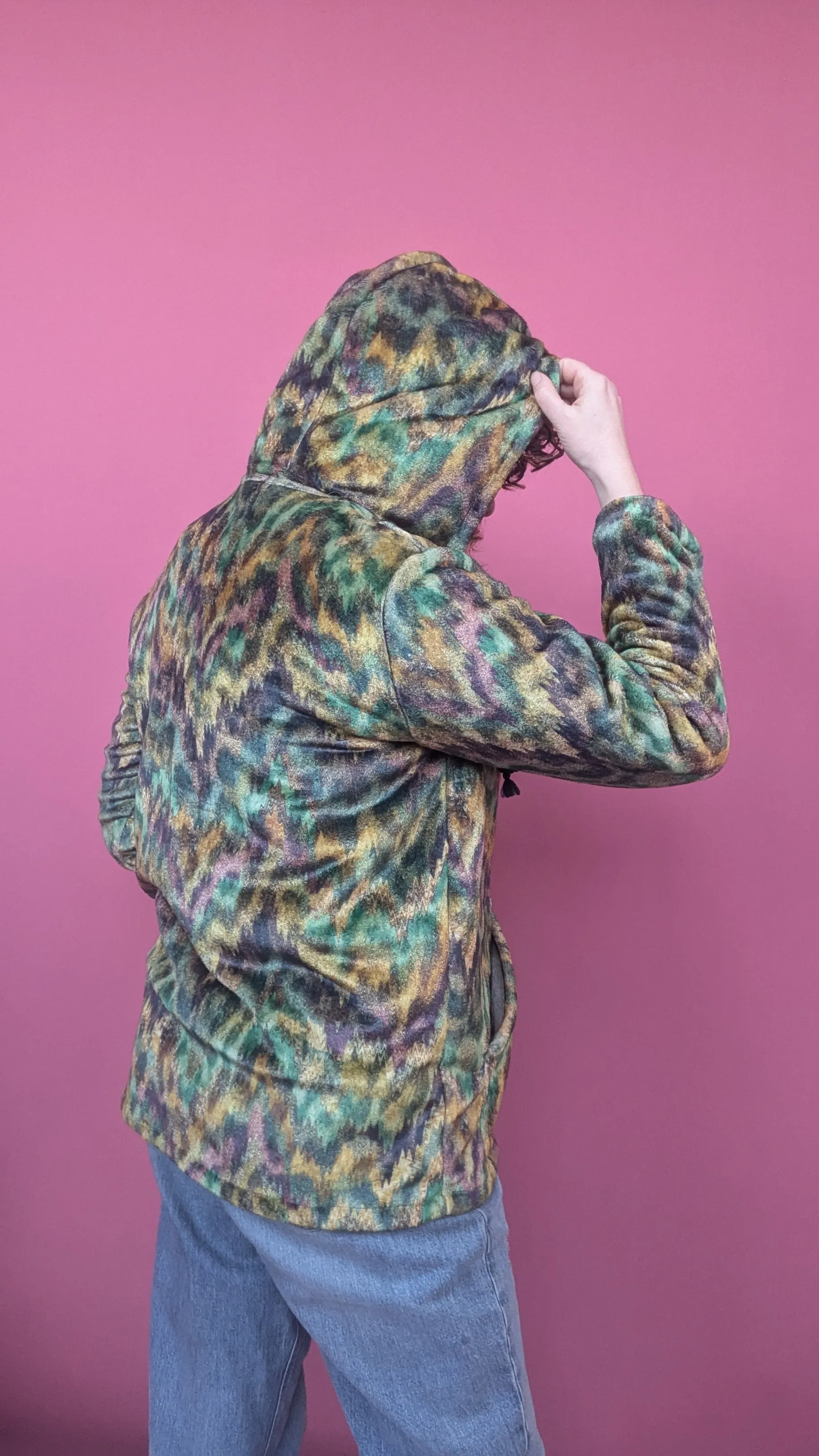 Zip Up Hoodie in Camo Chevron